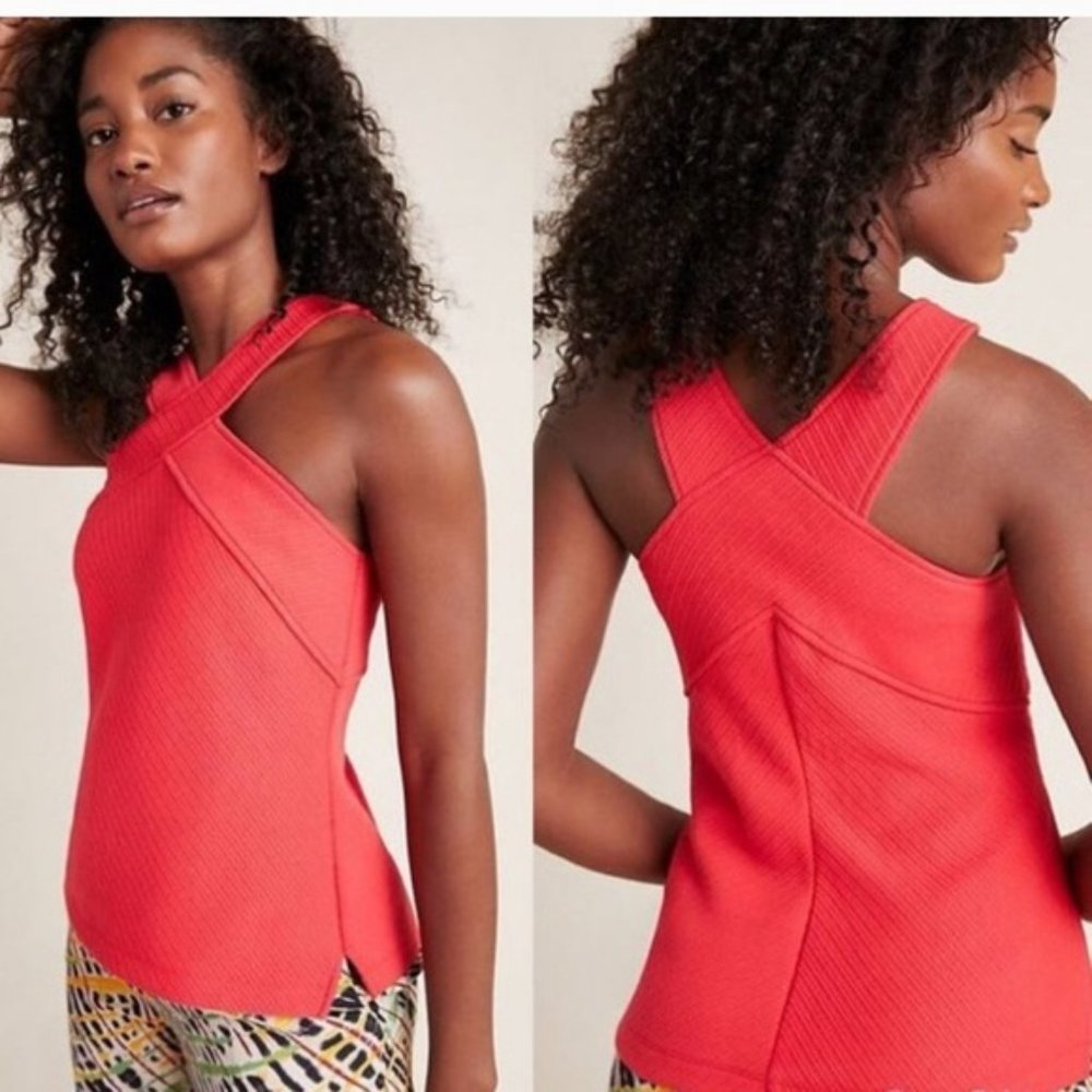 Anthropologie Criss Cross Neckline Textured Top Sleeveless